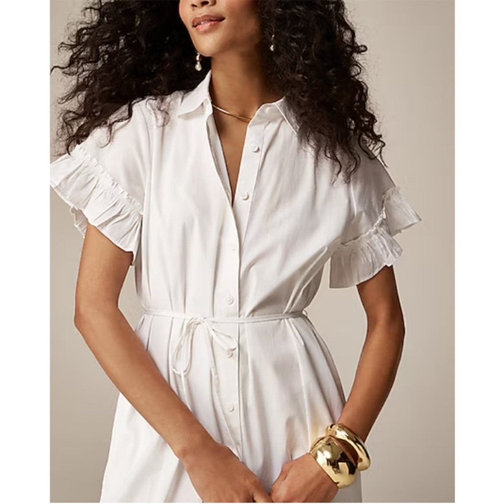 J. Crew White Ruffle Sleeve Amelia Maxi Shirt Dress in Cotton Poplin Size S - Picture 15 of 15